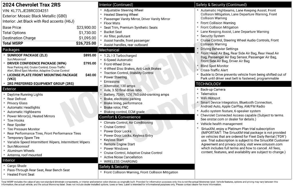 Used 2024 Chevrolet Trax RS w/ Sunroof Package FWD image 22