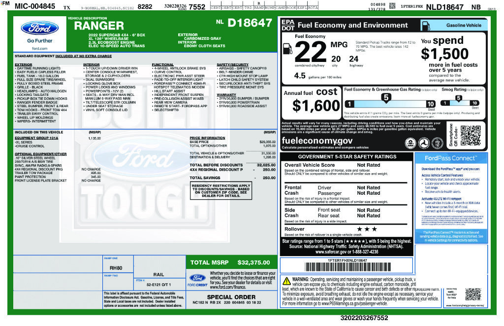 Used 2022 Ford Ranger XL w/ Equipment Group 101A High AWD/4WD image 38