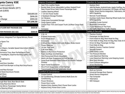 Used 2020 Toyota Camry XSE w/ 4 Season Floor Mat Package FWD image 2