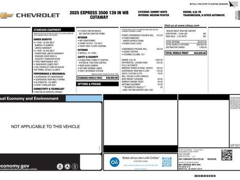 New 2025 Chevrolet Express 3500 w/ Power Convenience Package RWD image 2