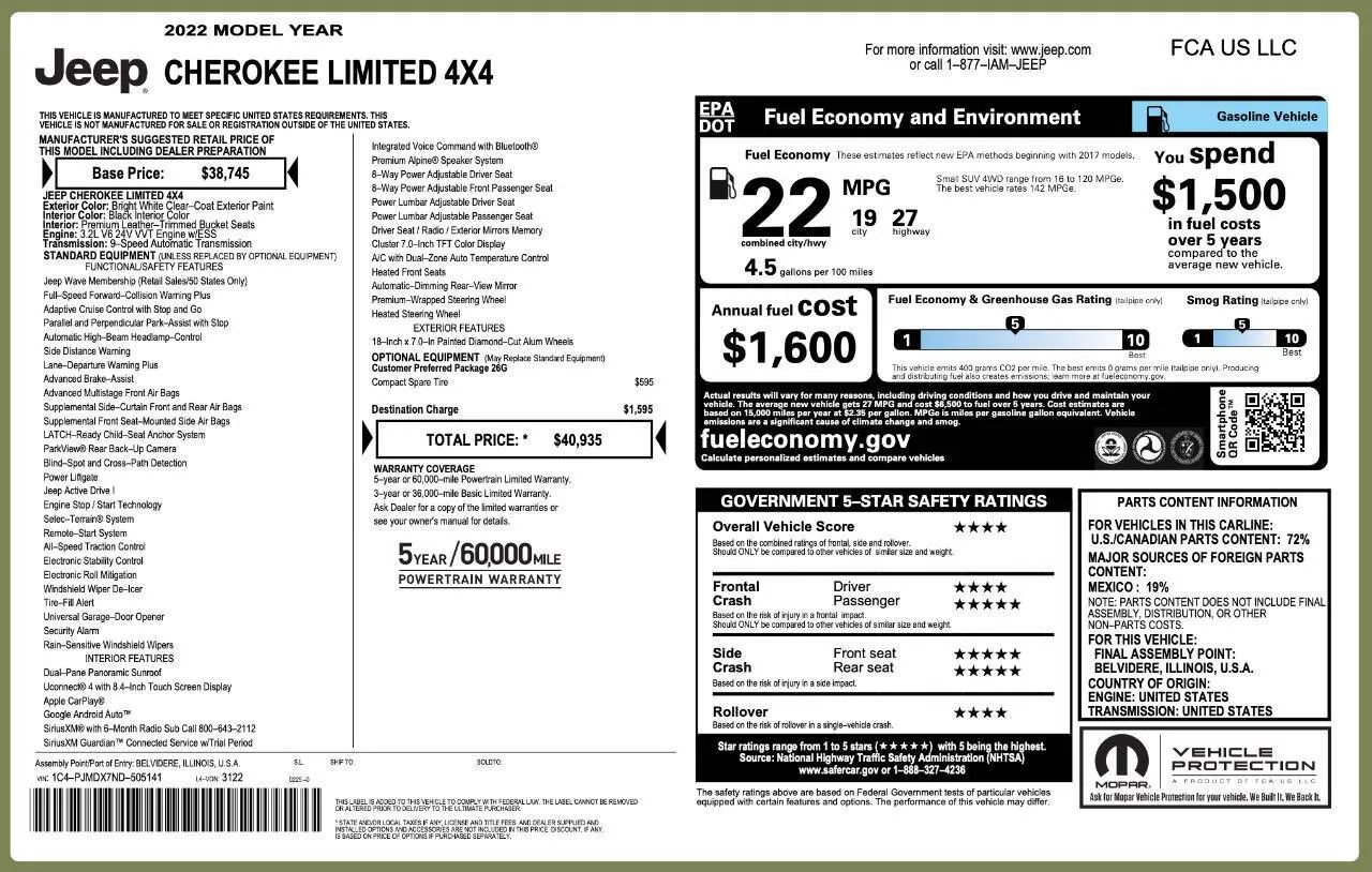 Used 2022 Jeep Cherokee Limited AWD/4WD image 8