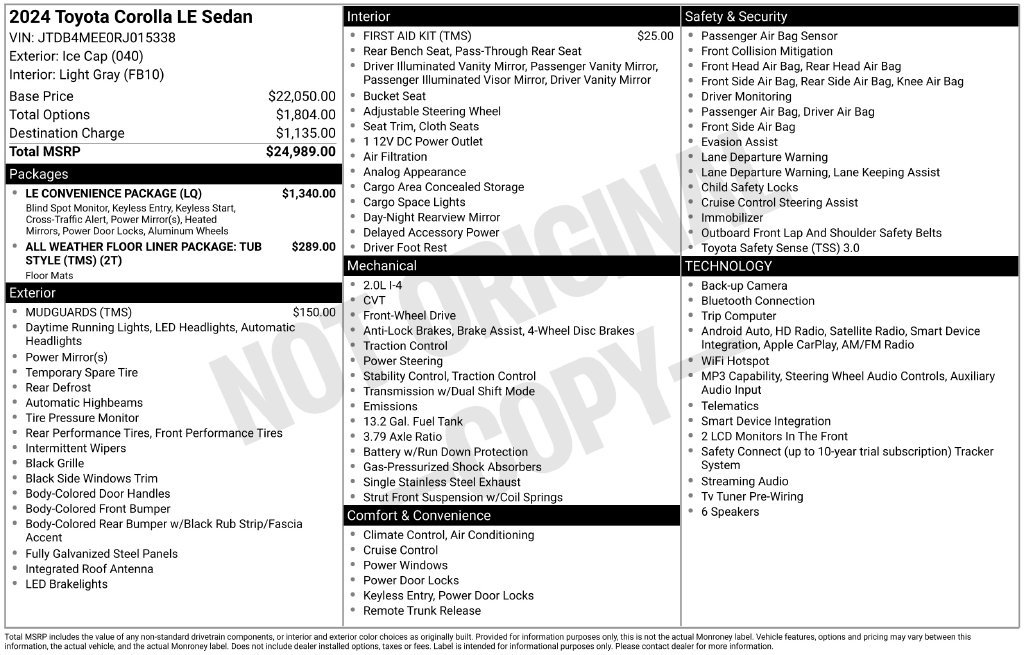 Used 2024 Toyota Corolla LE w/ LE Convenience Package FWD image 39