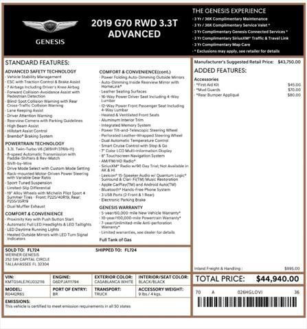 Used 2019 Genesis G70 3.3T Advanced RWD image 4