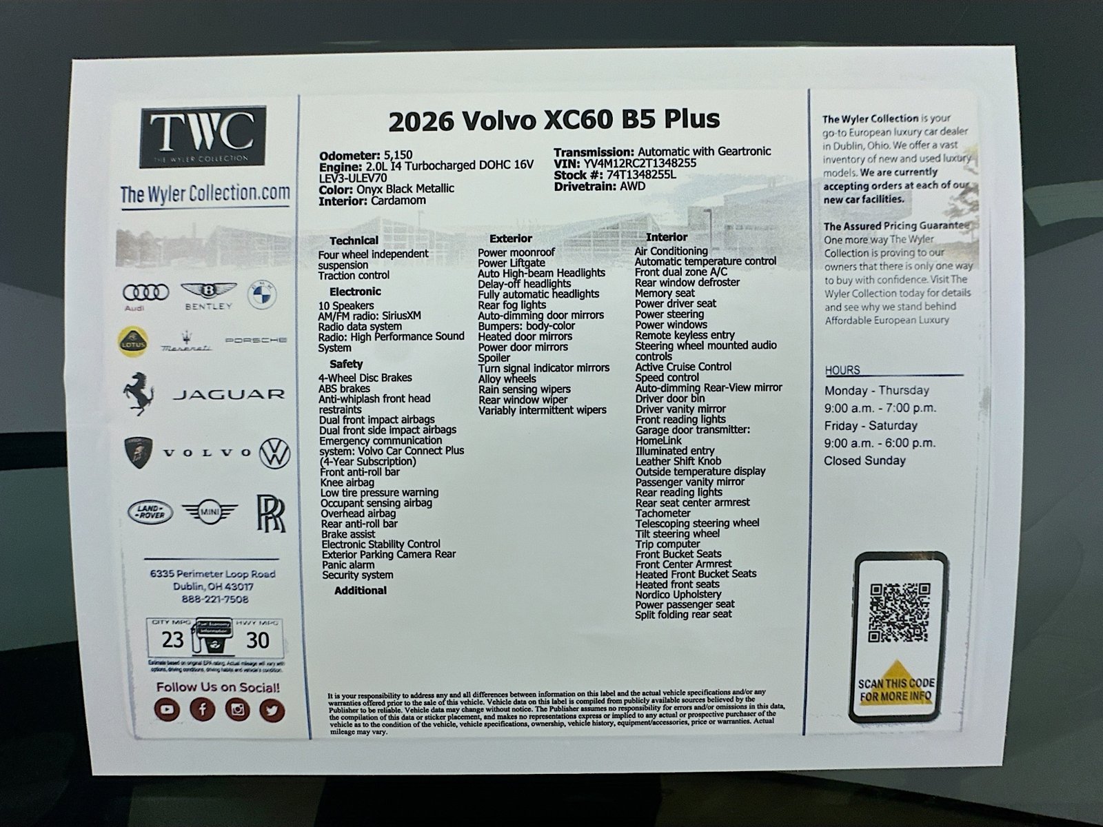 Used 2026 Volvo XC60 B5 Plus w/ Protection Package Premier AWD/4WD image 48