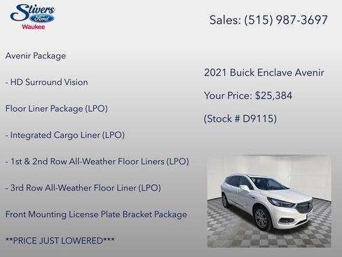 Used 2021 Buick Enclave Avenir w/ LPO, Floor Liner Package FWD image 22