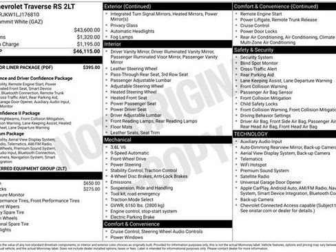 Used 2020 Chevrolet Traverse RS w/ LPO, Floor Liner Package FWD image 6