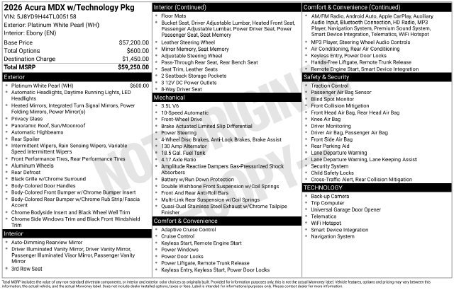 Used 2026 Acura MDX w/ Technology Package FWD image 36