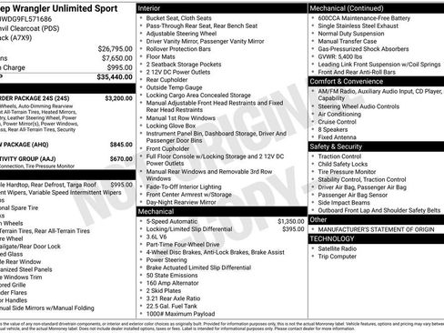 Used 2015 Jeep Wrangler Unlimited Sport w/ Quick Order Package 24S AWD/4WD image 34