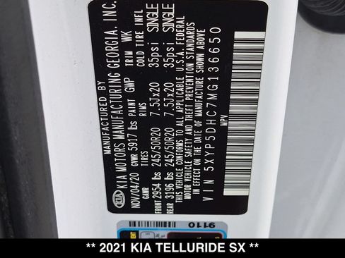 Used 2021 Kia Telluride SX w/ SX Prestige Package AWD/4WD image 29