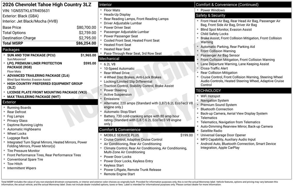 New 2026 Chevrolet Tahoe High Country w/ Sun And Tow Package RWD image 18