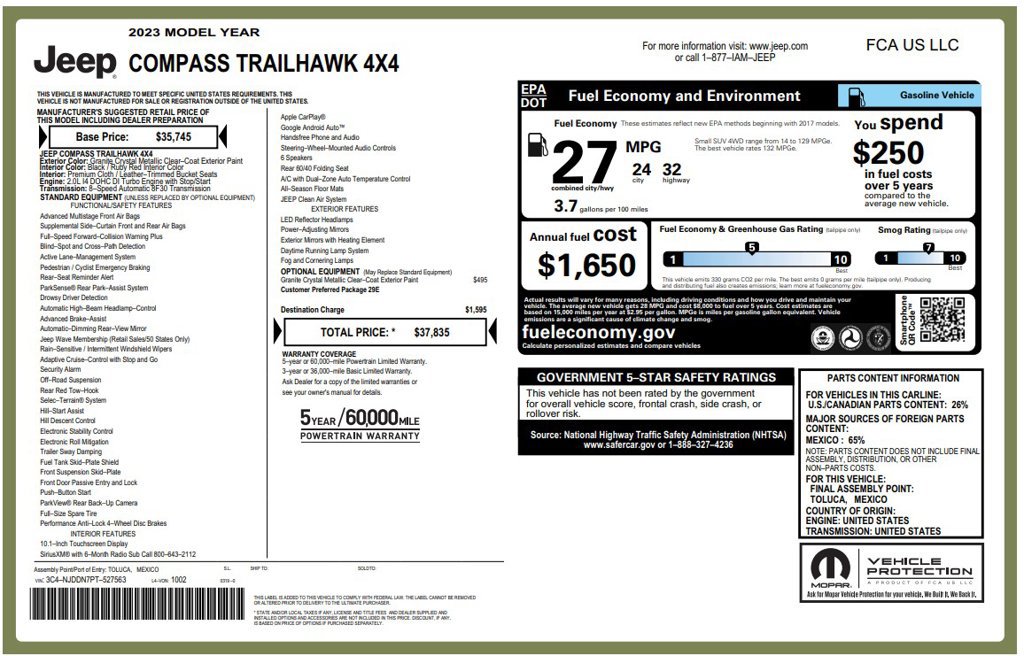 Certified 2023 Jeep Compass Trailhawk AWD/4WD image 4