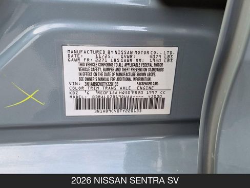 Certified 2026 Nissan Sentra SV w/ Floor Mat Package FWD image 24
