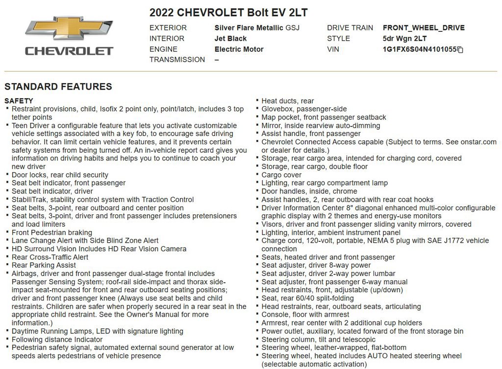 Used 2022 Chevrolet Bolt LT w/ Infotainment Package FWD image 31