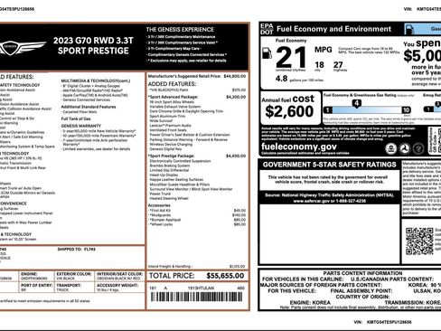 Certified 2023 Genesis G70 3.3T w/ Sport Prestige Package RWD image 3