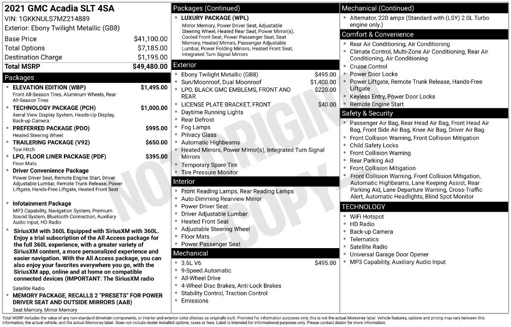 Used 2021 GMC Acadia SLT w/ Elevation Edition AWD/4WD image 18