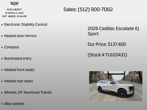 New 2026 Cadillac Escalade IQ Sport 1 w/ LPO, ONYX Package AWD/4WD image 12