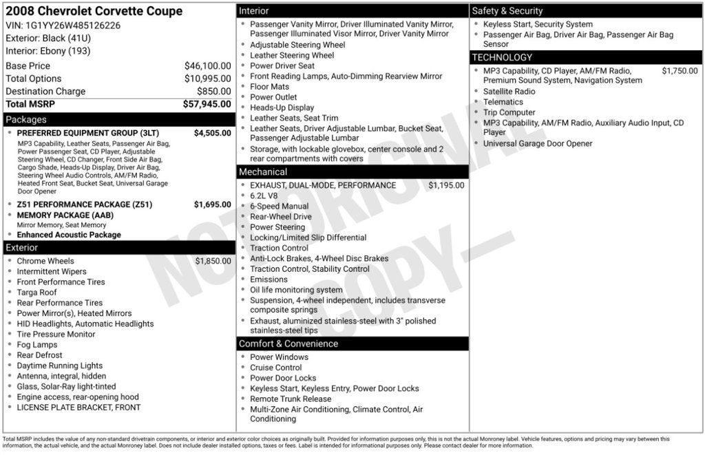 Used 2008 Chevrolet Corvette Coupe w/ Preferred Equipment Group RWD image 9