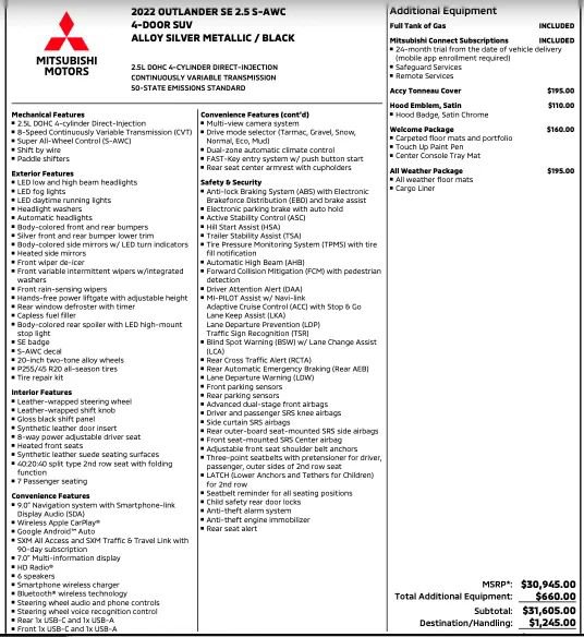 Used 2022 Mitsubishi Outlander SE AWD/4WD image 2