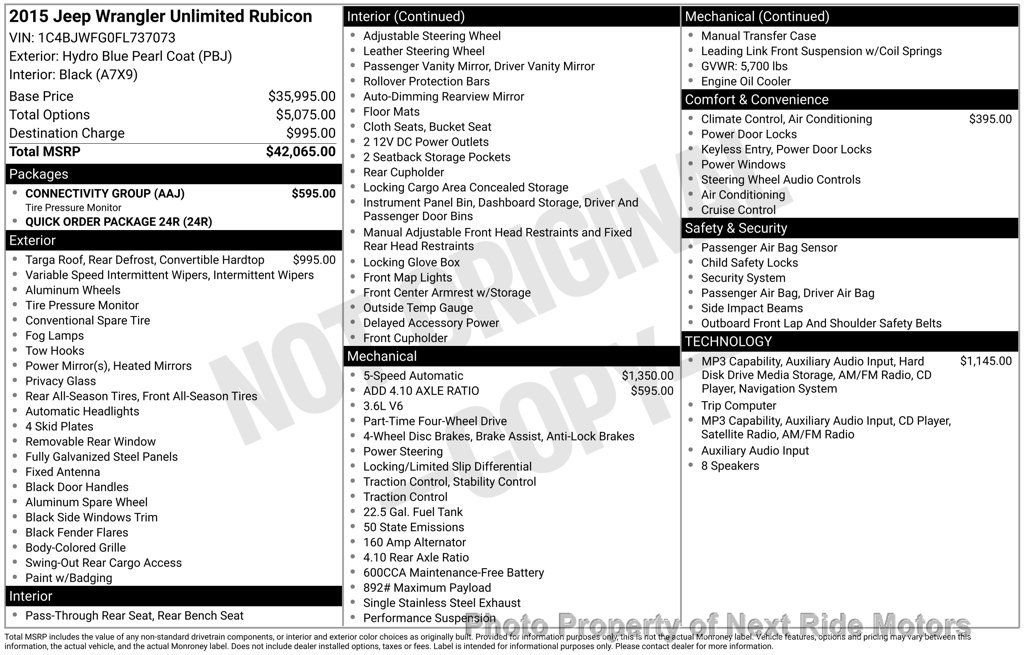 Used 2015 Jeep Wrangler Unlimited Rubicon w/ Connectivity Group AWD/4WD image 28
