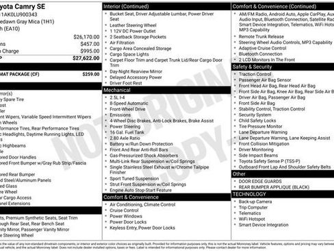 Used 2020 Toyota Camry SE w/ Carpet Mat Package FWD image 3