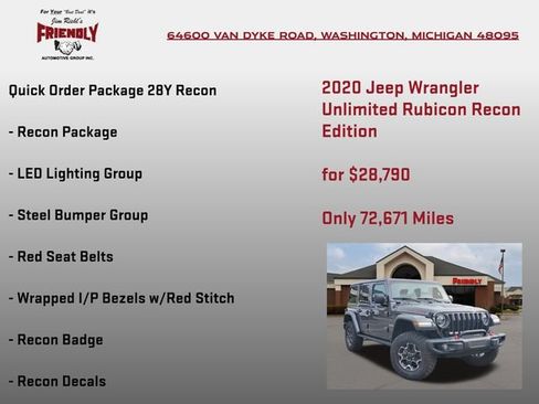 Used 2020 Jeep Wrangler Unlimited Rubicon w/ Quick Order Package 28Y Recon AWD/4WD image 5