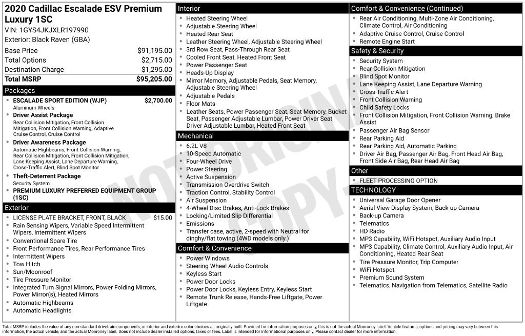 Used 2020 Cadillac Escalade ESV Premium Luxury w/ Escalade Sport Edition AWD/4WD image 5