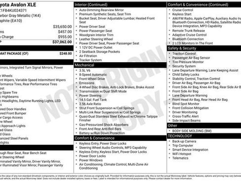 Used 2019 Toyota Avalon XLE w/ Carpet Mat Package FWD image 33