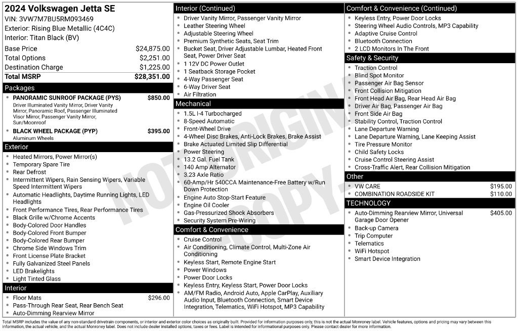 Used 2024 Volkswagen Jetta SE w/ Panoramic Sunroof Package FWD image 26