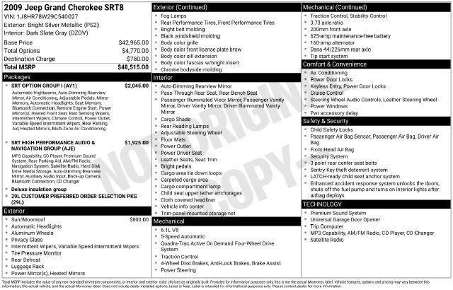 Used 2009 Jeep Grand Cherokee SRT8 w/ SRT Option Group I AWD/4WD image 47
