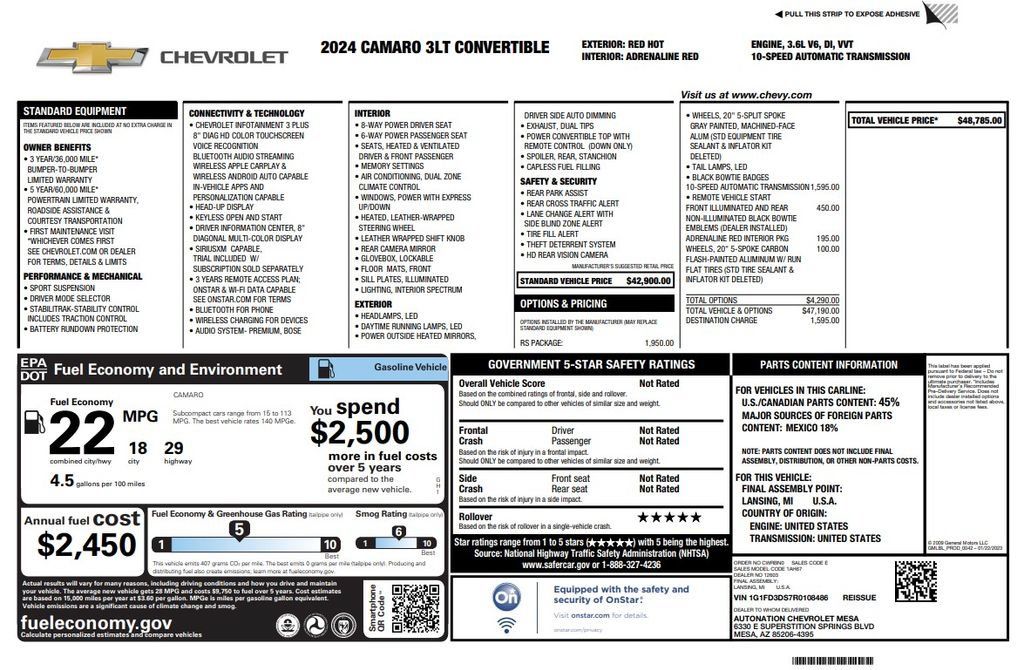 Used 2024 Chevrolet Camaro LT w/ RS Package RWD image 4