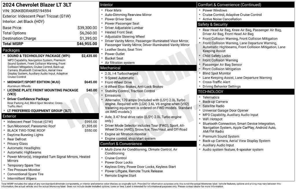 Used 2024 Chevrolet Blazer LT w/ Sound & Technology Package FWD image 40