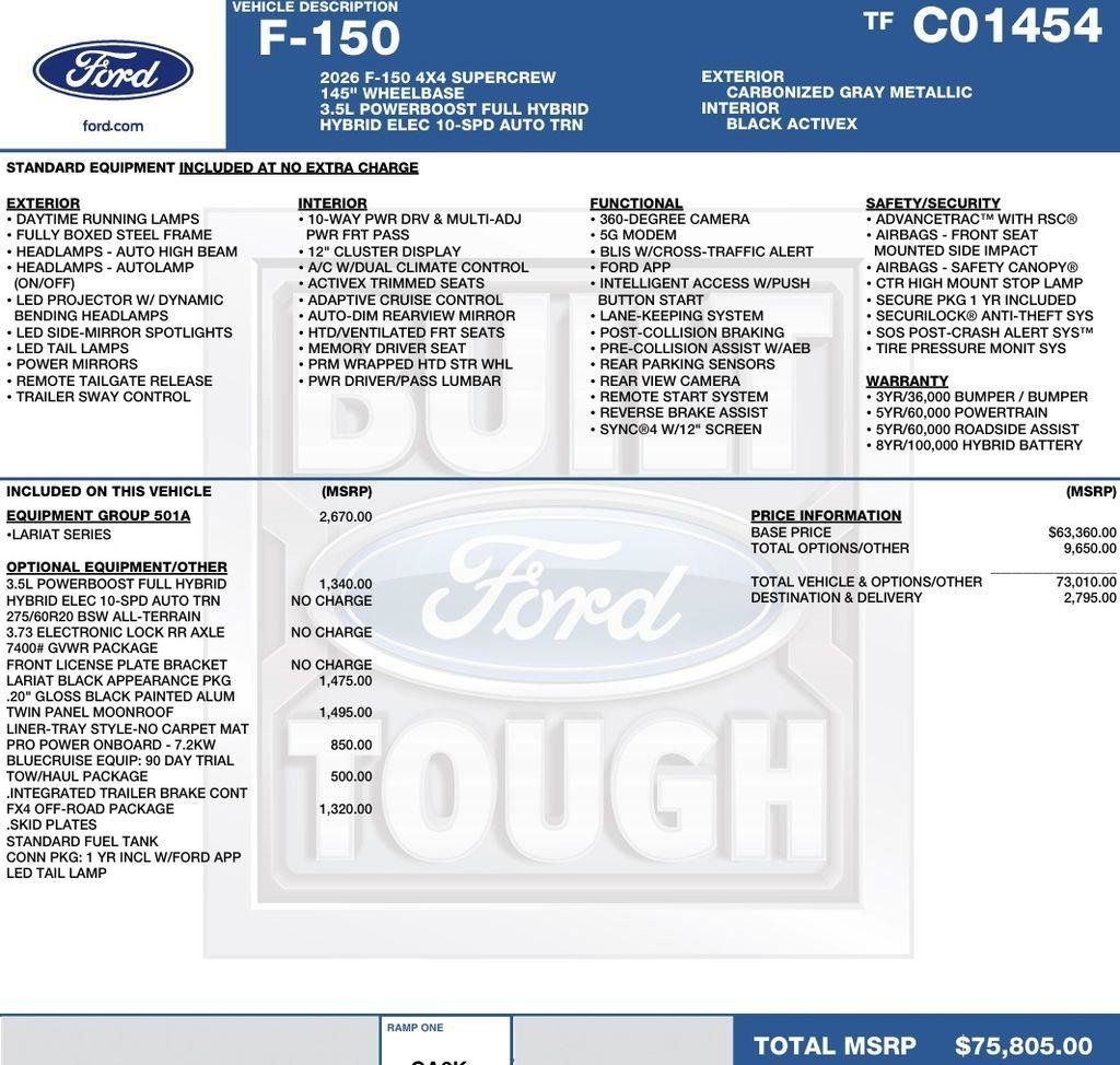 New 2026 Ford F150 Lariat w/ Equipment Group 501A Mid AWD/4WD image 2