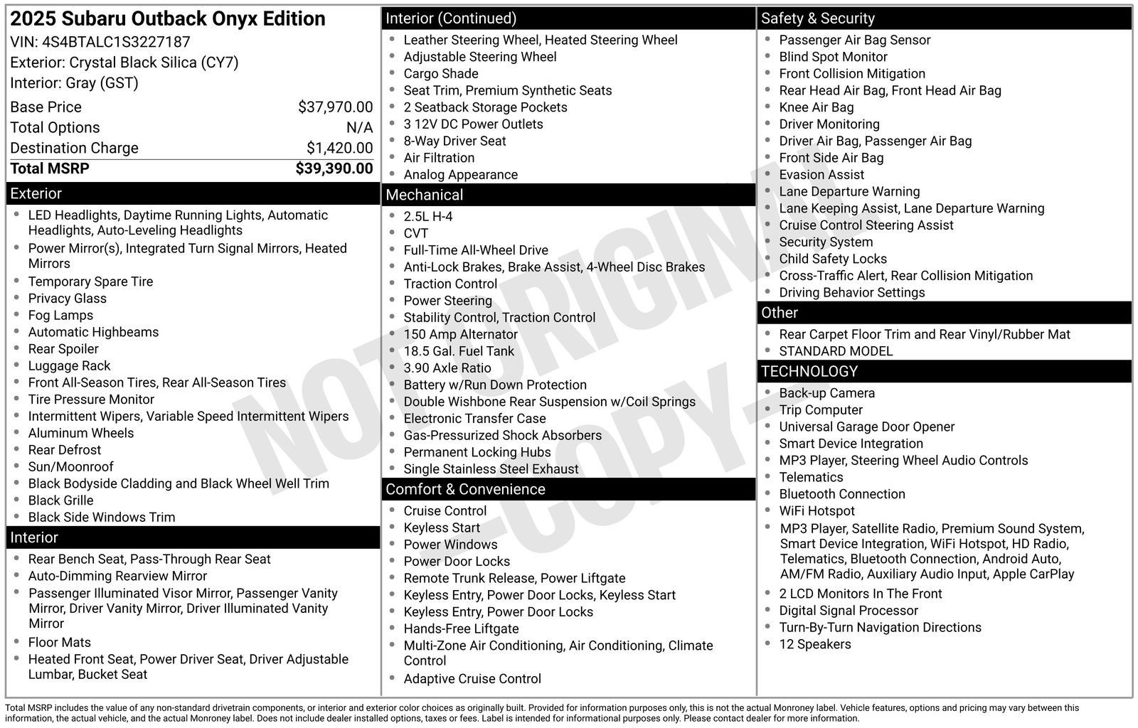 Certified 2025 Subaru Outback Onyx Edition AWD/4WD image 32