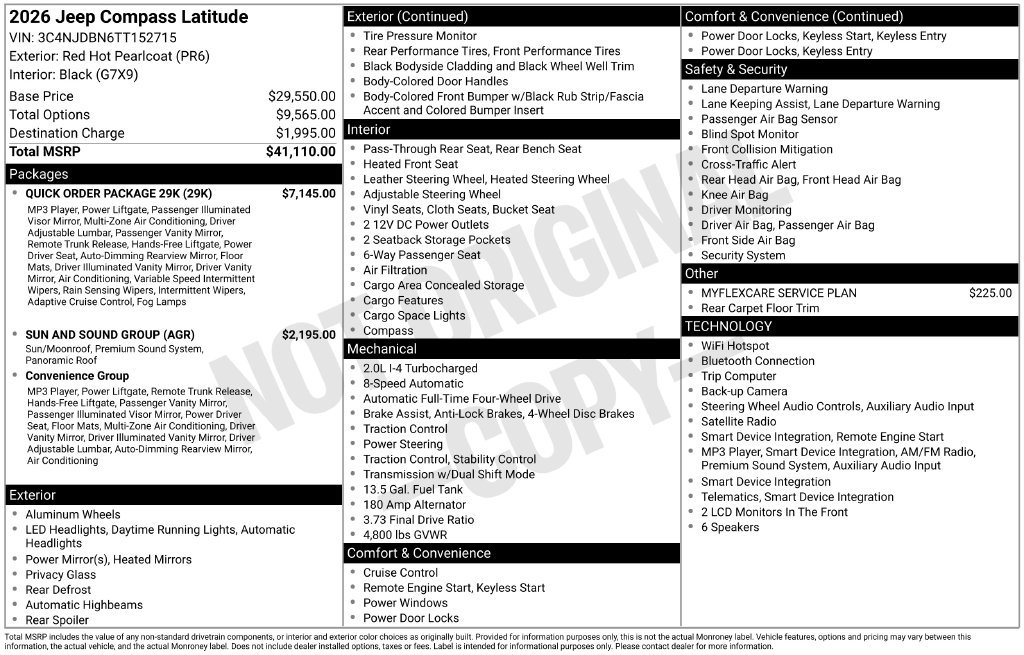 New 2026 Jeep Compass Latitude w/ Quick Order Package 29K AWD/4WD image 34