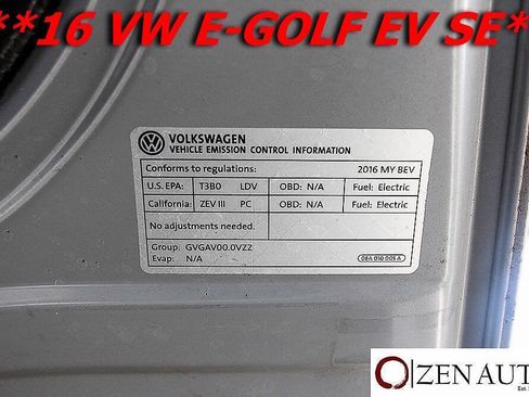 Used 2016 Volkswagen e-Golf SE FWD image 53
