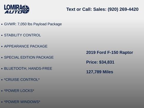 Used 2019 Ford F150 Raptor w/ Equipment Group 802A Luxury AWD/4WD image 9