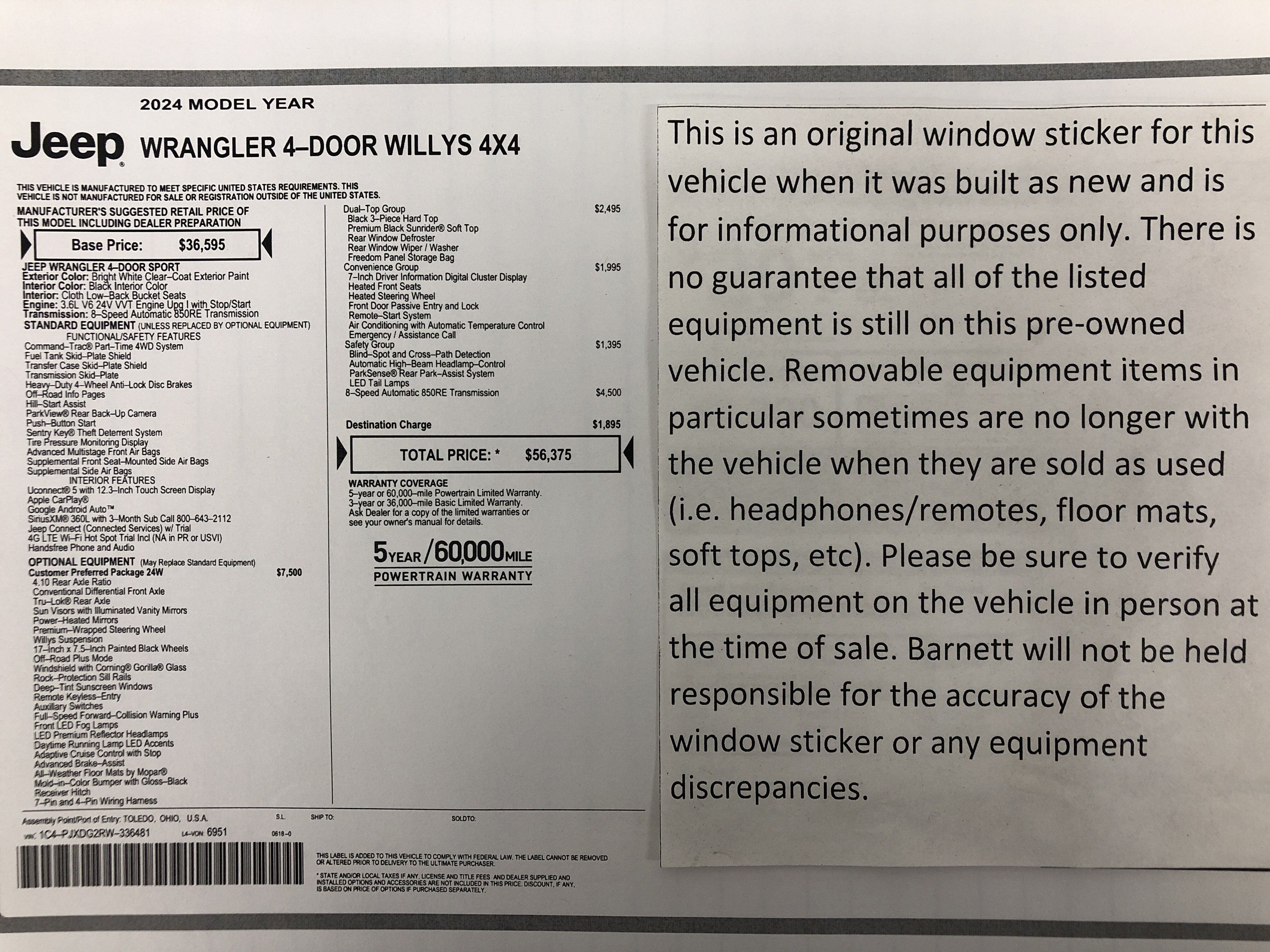 Used 2024 Jeep Wrangler Unlimited Sport AWD/4WD image 2