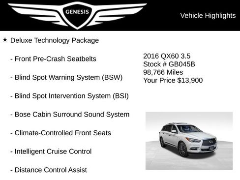 Used 2016 INFINITI QX60 Luxe w/ Deluxe Technology Package AWD/4WD image 10