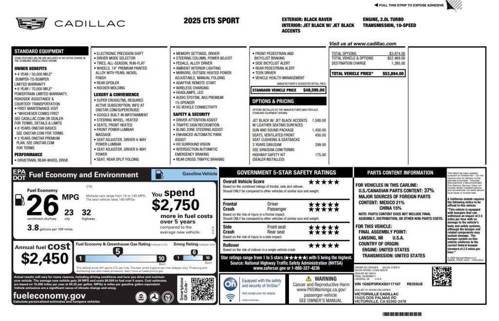 Used 2025 Cadillac CT5 Sport w/ Sun And Sound Package RWD image 3