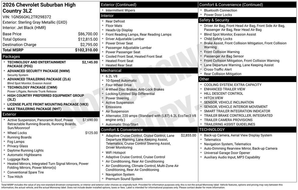 New 2026 Chevrolet Suburban High Country AWD/4WD image 26