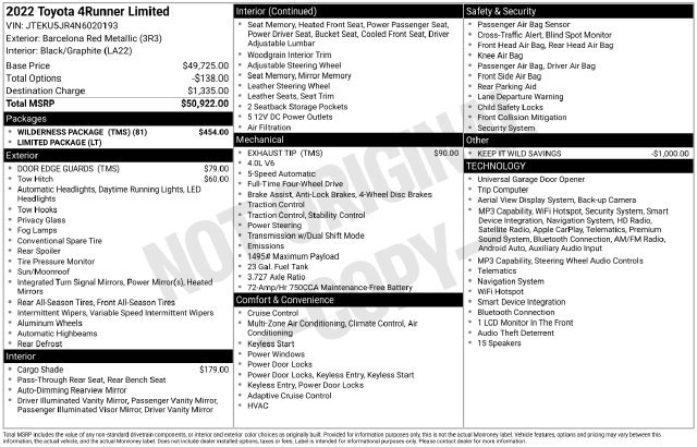 Used 2022 Toyota 4Runner Limited w/ Wilderness Package (TMS) AWD/4WD image 22