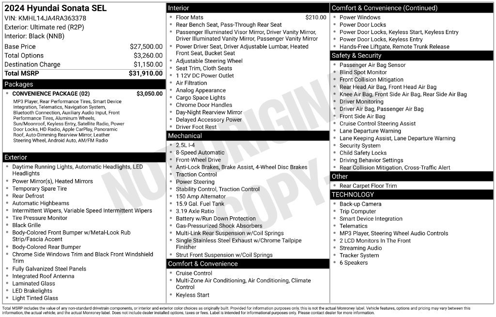 Used 2024 Hyundai Sonata SEL w/ Convenience Package FWD image 16