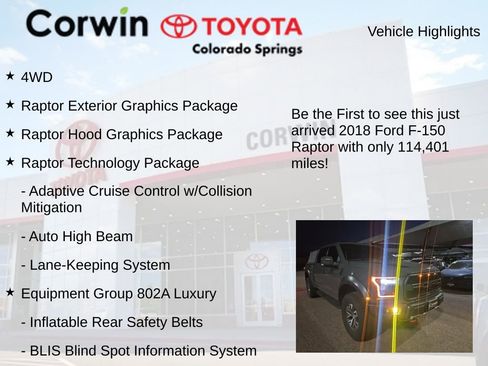 Used 2018 Ford F150 Raptor w/ Equipment Group 802A Luxury image 4