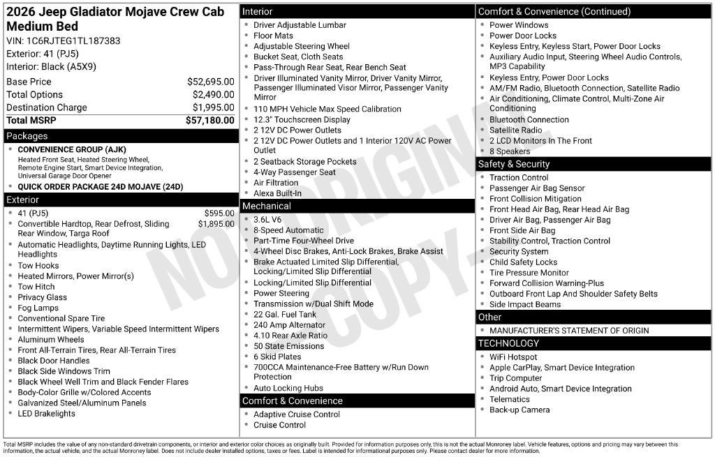 New 2026 Jeep Gladiator Mojave AWD/4WD image 29