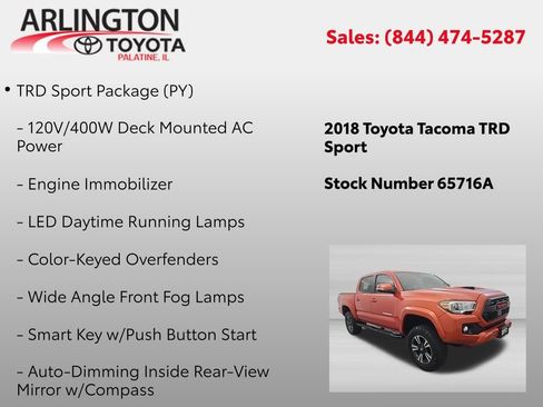 Used 2018 Toyota Tacoma TRD Sport w/ Technology Package AWD/4WD image 2