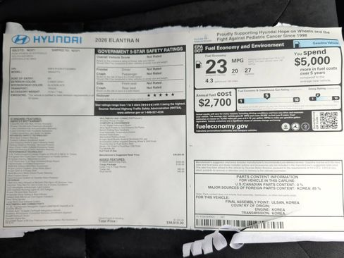 New 2026 Hyundai Elantra N w/ Cargo Package FWD image 33