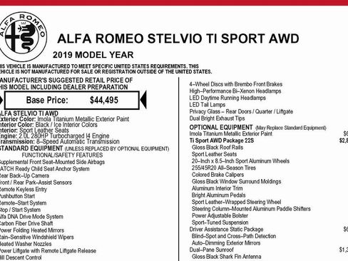 Used 2019 Alfa Romeo Stelvio Ti Sport w/ Quick Order Package 22S Sport image 3