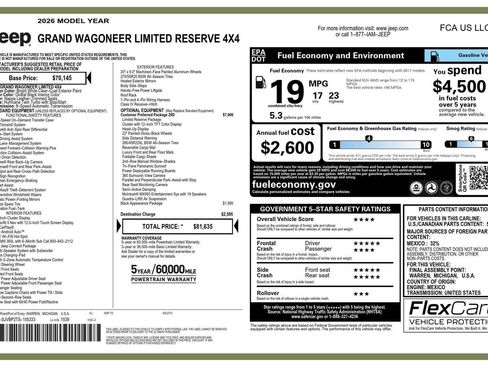 New 2026 Jeep Grand Wagoneer Limited AWD/4WD image 65