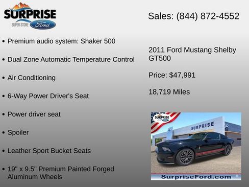 Used 2011 Ford Mustang Shelby GT500 w/ SVT Performance Pkg RWD image 16
