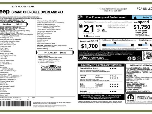 Used 2018 Jeep Grand Cherokee Overland AWD/4WD image 3